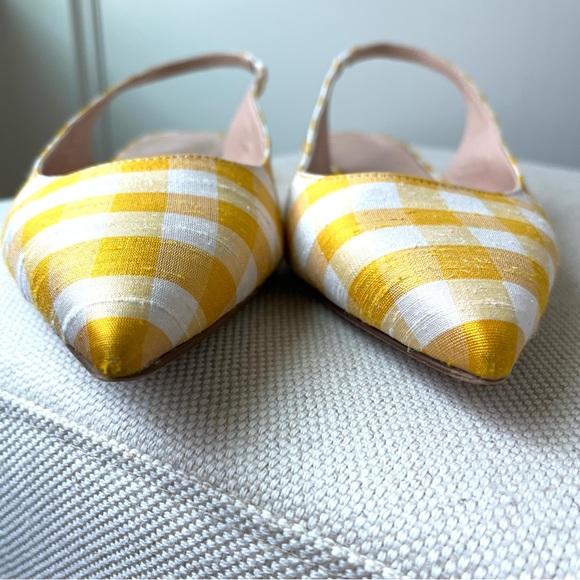 J. Crew sling back flats in yellow and ivory silk Gingham (size 9 1/2) - Picture 2 of 11